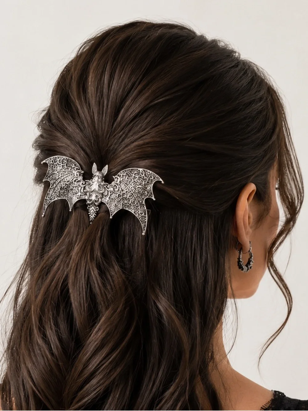 Gothic Silver Bat Hair Clip
